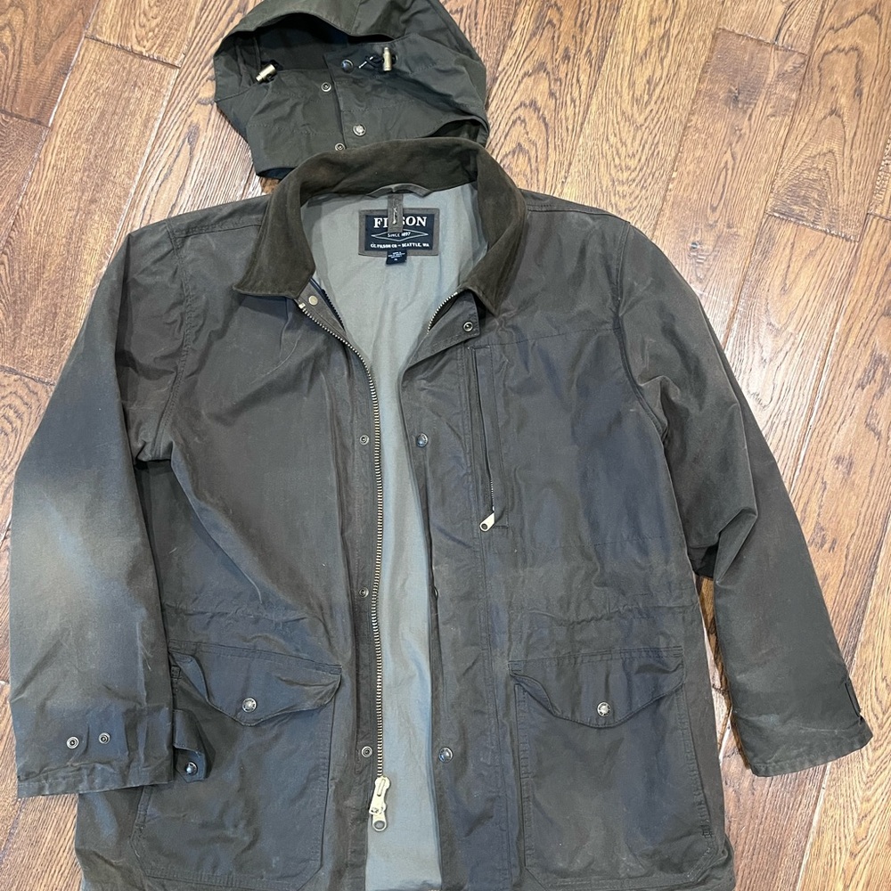 Filson Charcoal Men's Raincoat with Hood